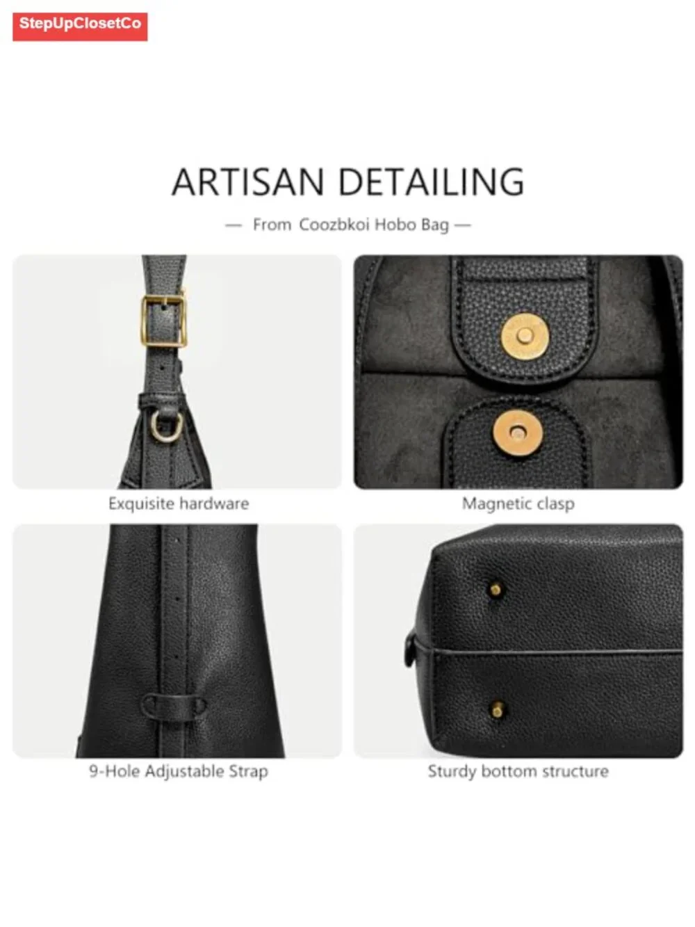Slouchy Hobo Bag Women Vegan Leather Shoulder Tote Adjustable Strap